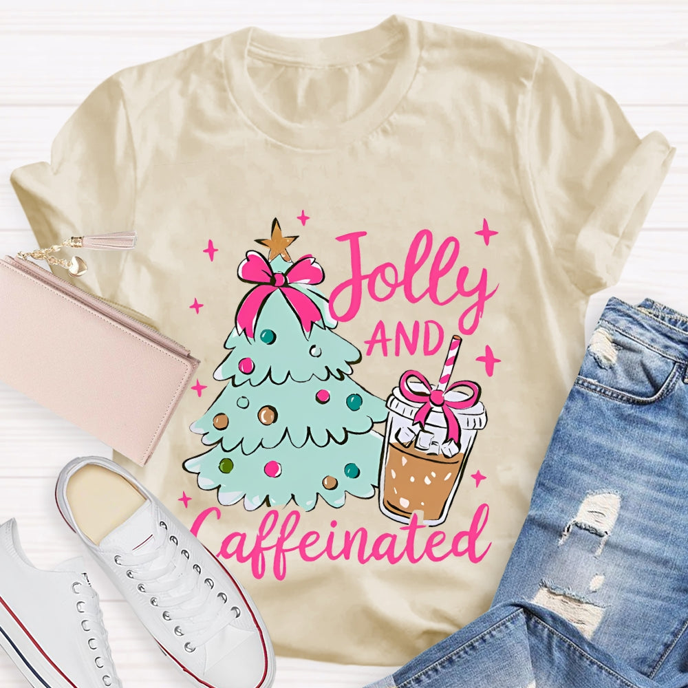 Jolly And Caffeinated Christmas Tree And Coffee Christmas T-shirt