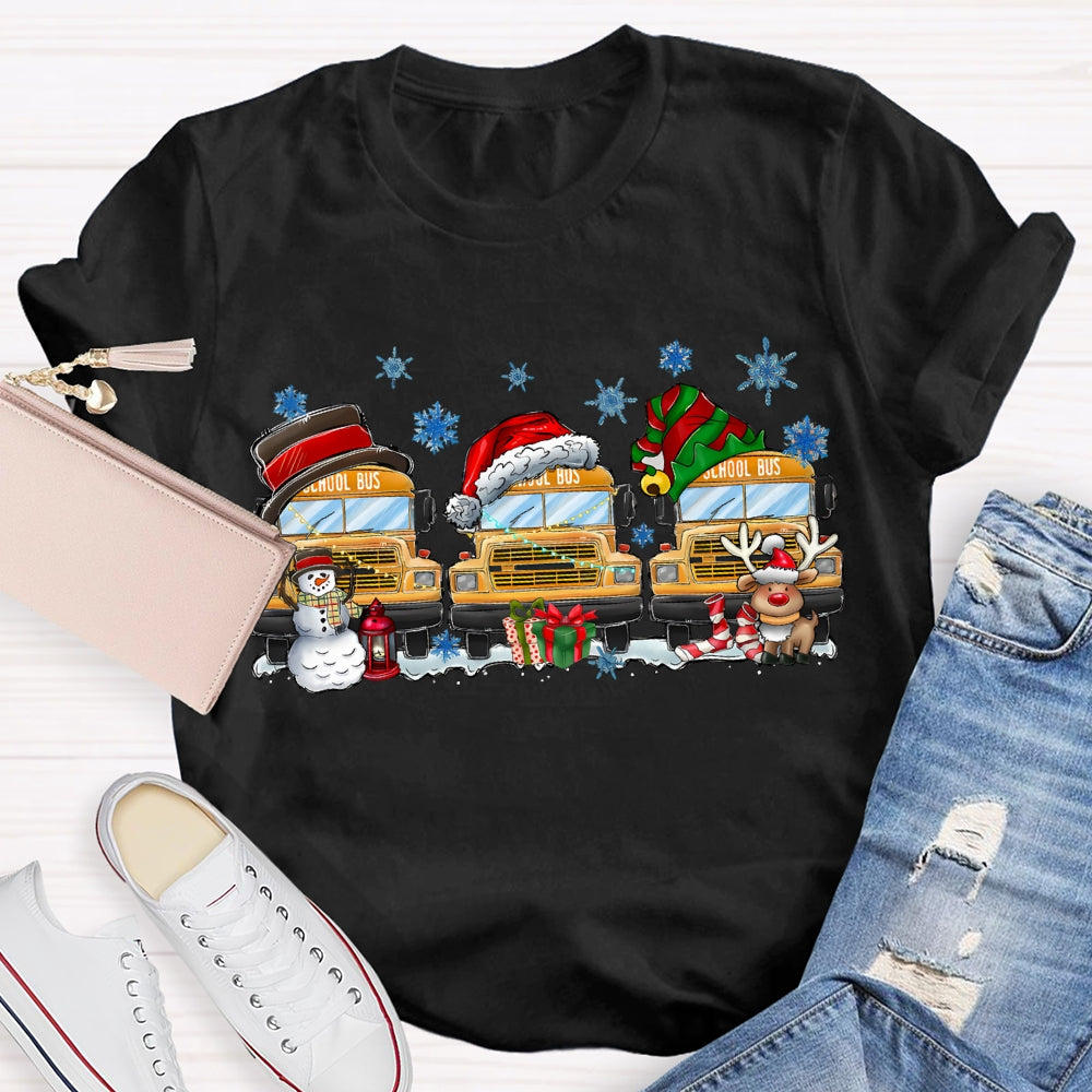 School Bus Snowflake Christmas T-shirt