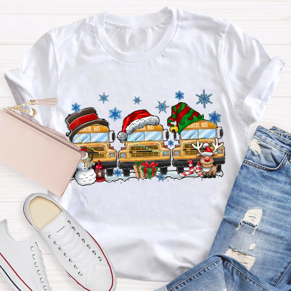 School Bus Snowflake Christmas T-shirt