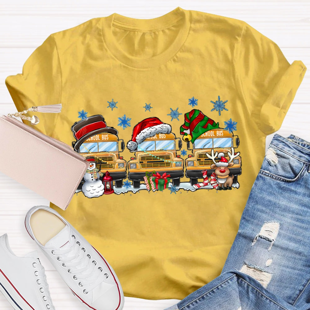 School Bus Snowflake Christmas T-shirt