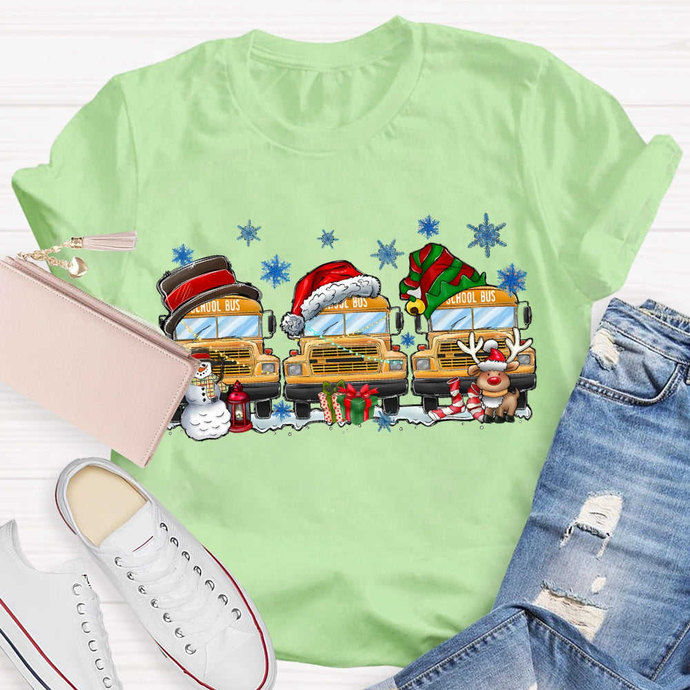 School Bus Snowflake Christmas T-shirt