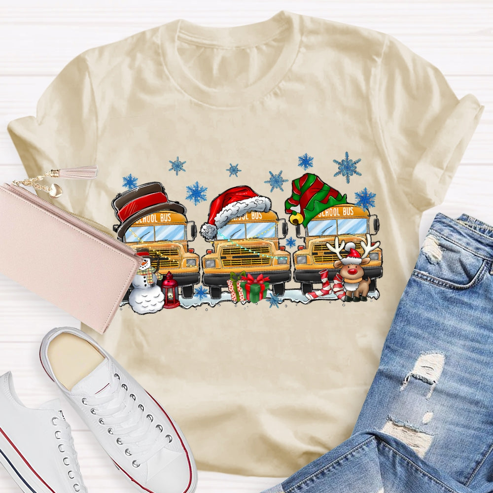 School Bus Snowflake Christmas T-shirt