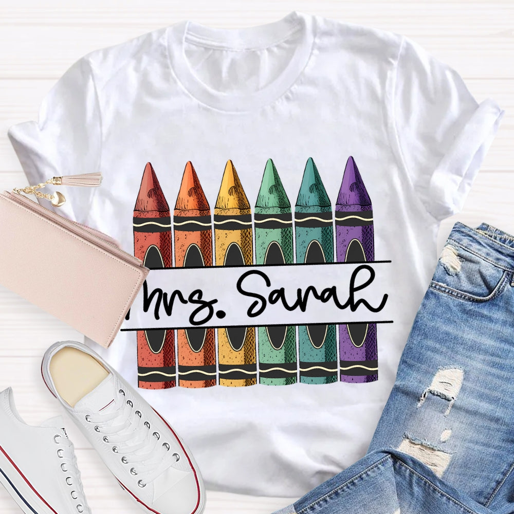 Personalized Name Colored Crayons Art Teacher T-shirt