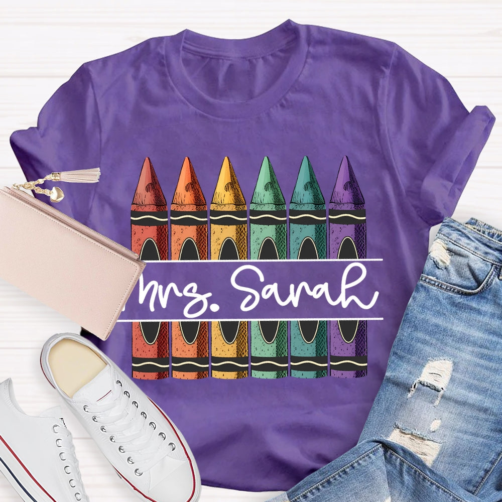 Personalized Name Colored Crayons Art Teacher T-shirt