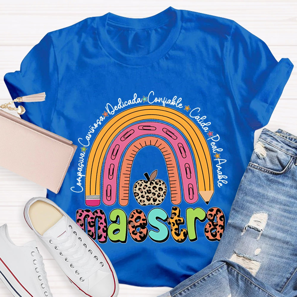 Maestra Dedicated Confiable Leopard Print Apple Bilingual Teacher T-shirt