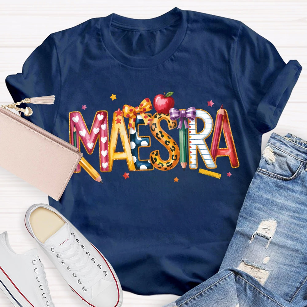 Maestra Colorful Stars And Font Apple T-shirt