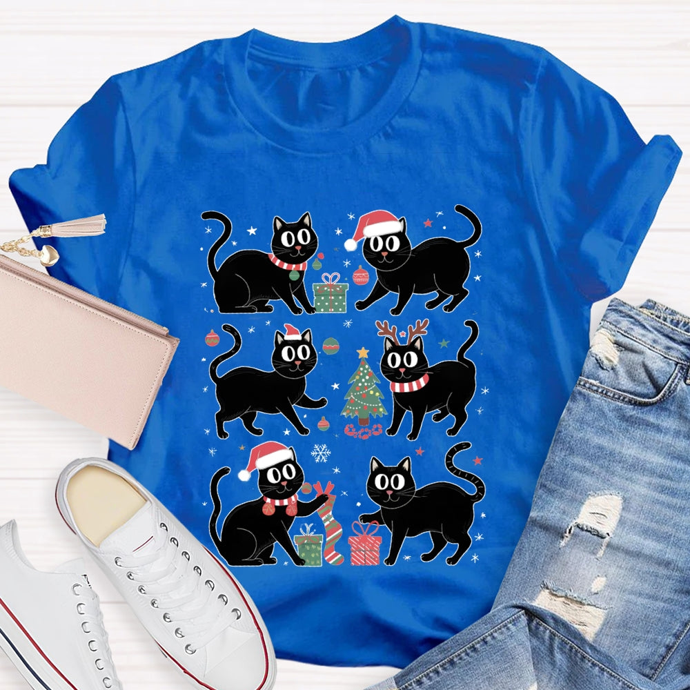 Christmas Black Cat Snowflakes And Christmas Tree T-shirt