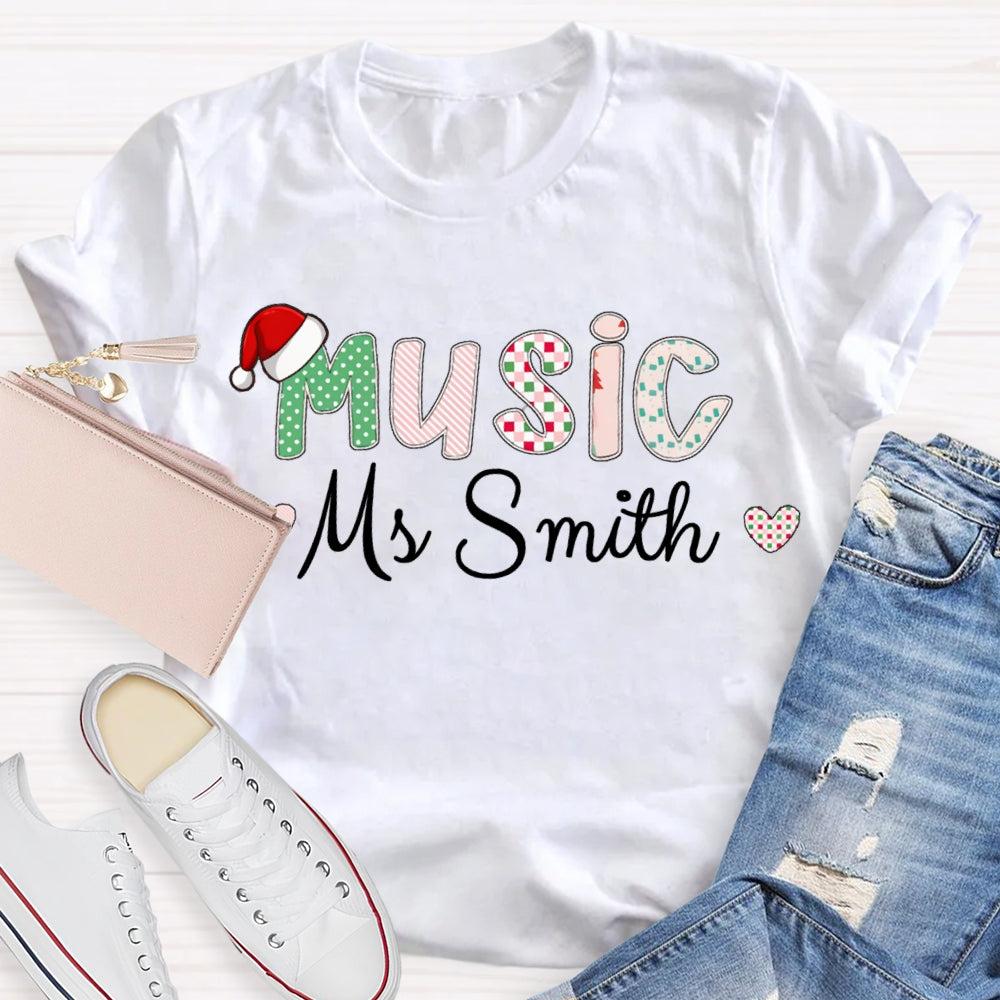 Personalized Name Music Teacher Christmas T-shirt