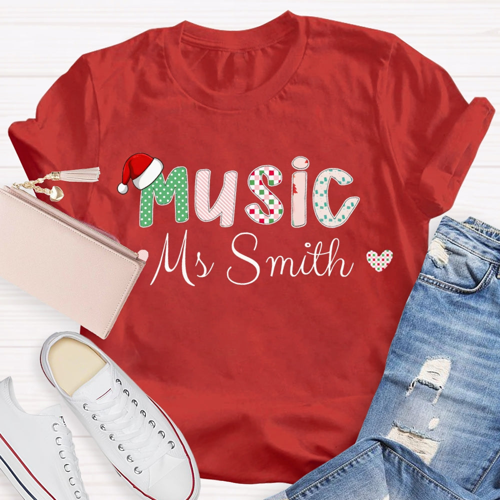 Personalized Name Music Teacher Christmas T-shirt