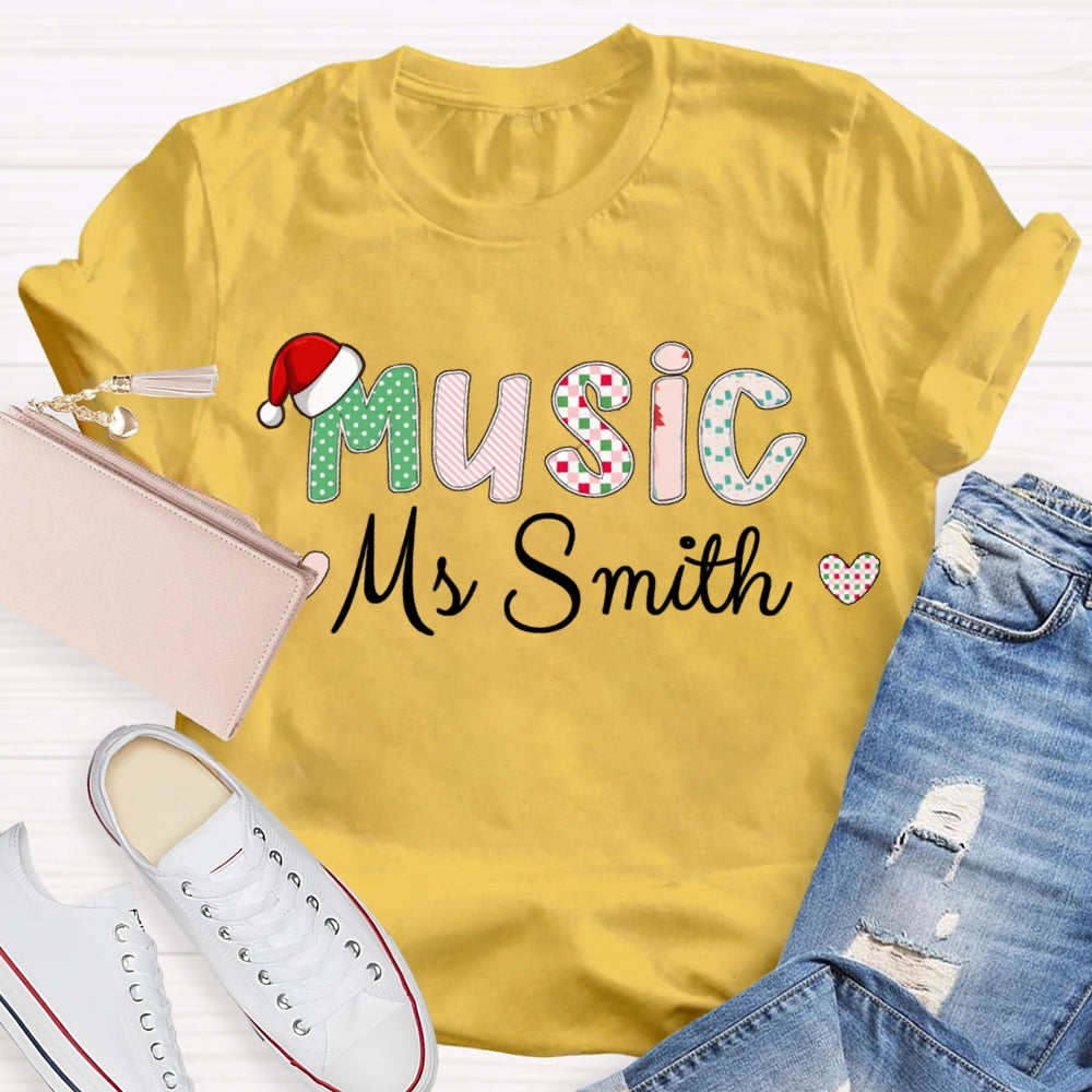 Personalized Name Music Teacher Christmas T-shirt