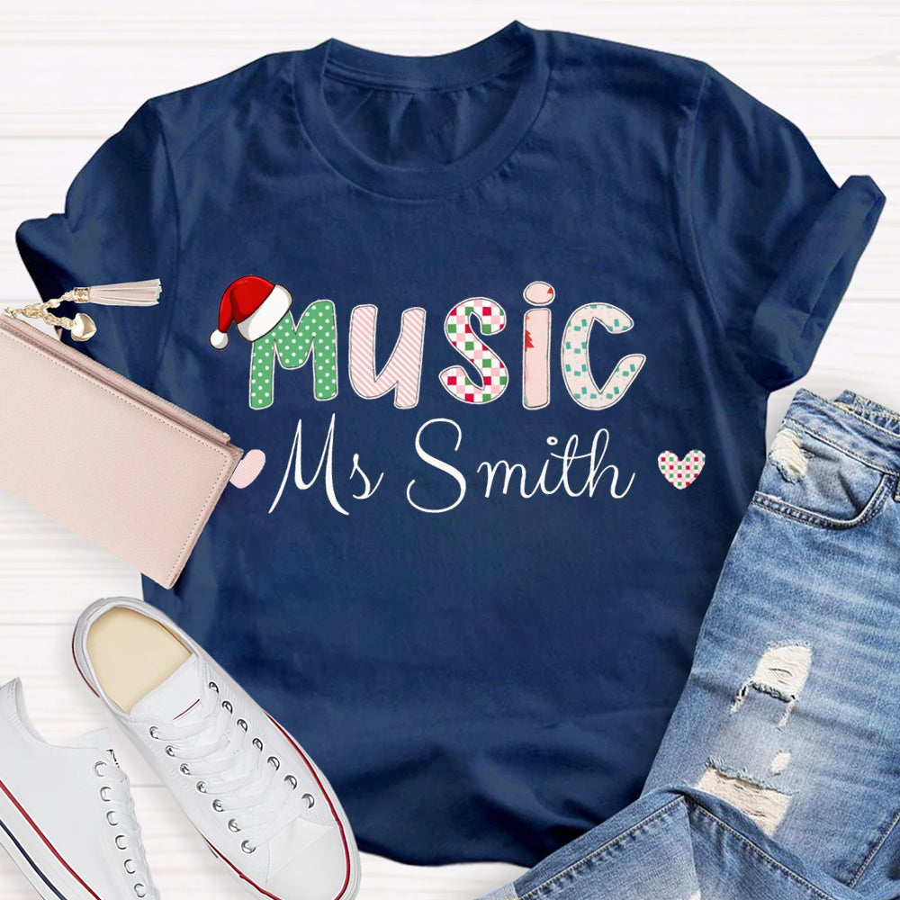 Personalized Name Music Teacher Christmas T-shirt
