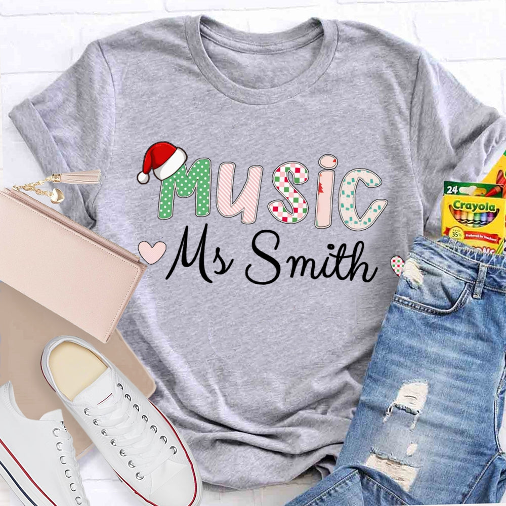 Personalized Name Music Teacher Christmas T-shirt