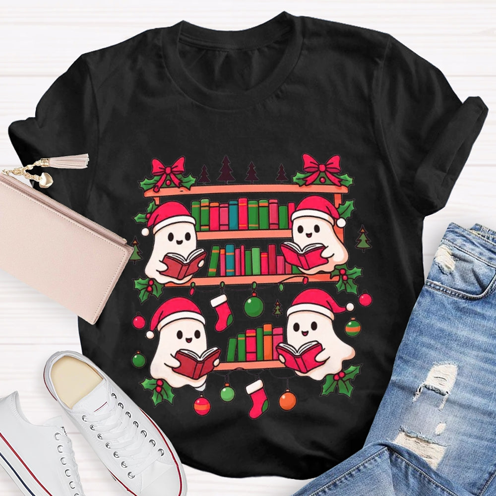 Christmas Elf Reading A Book Carefully Christmas T-shirt