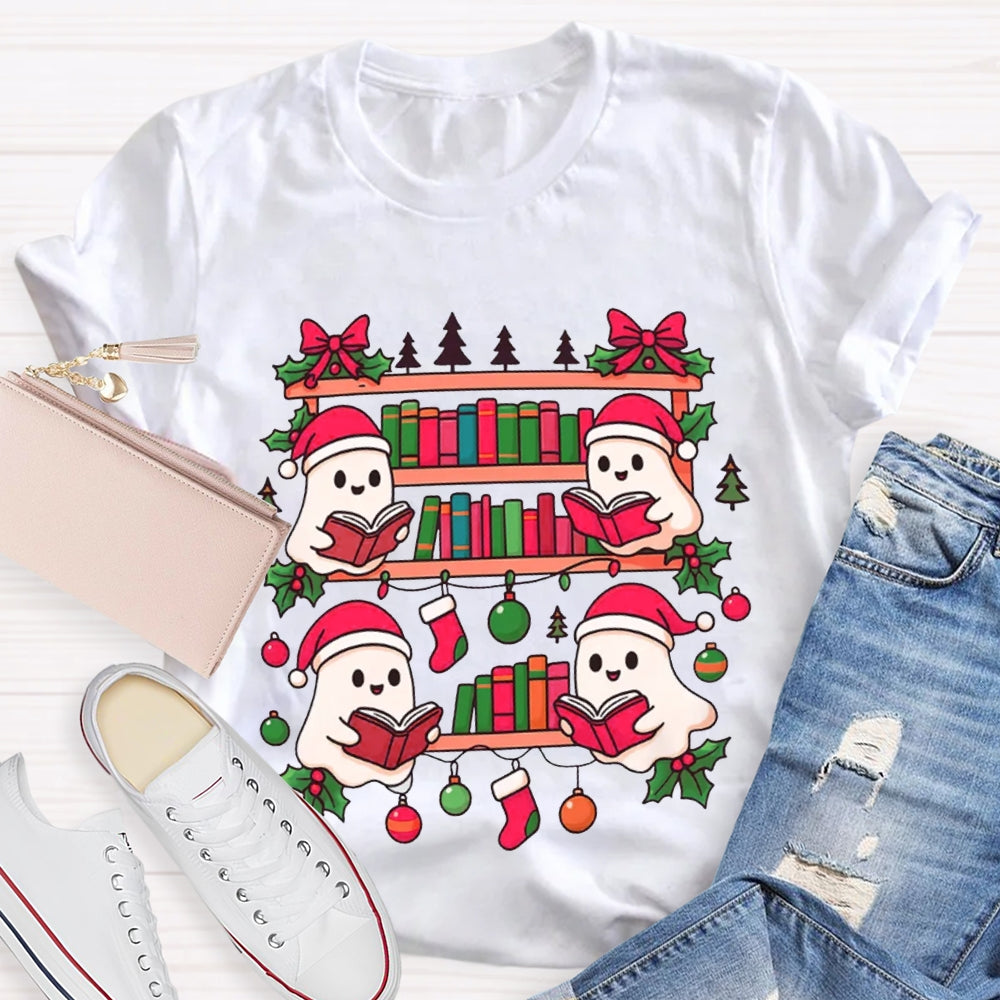 Christmas Elf Reading A Book Carefully Christmas T-shirt