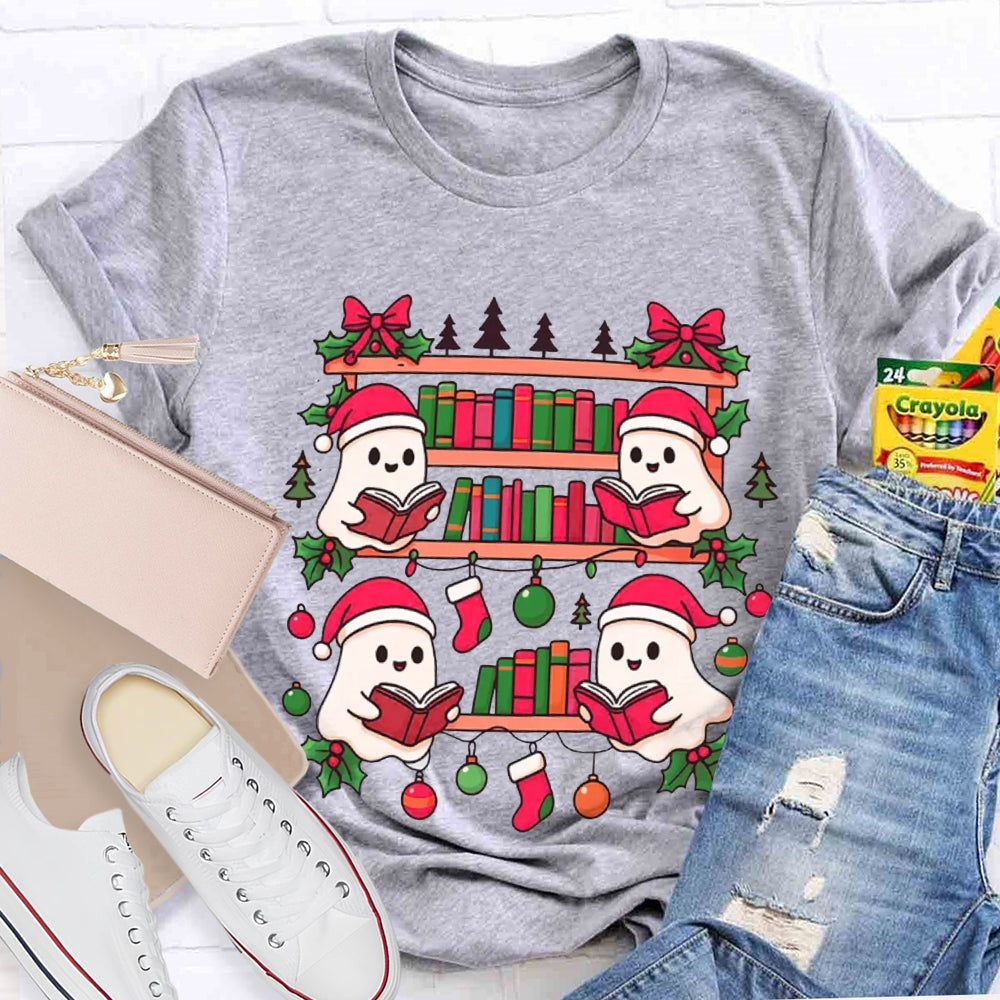 Christmas Elf Reading A Book Carefully Christmas T-shirt