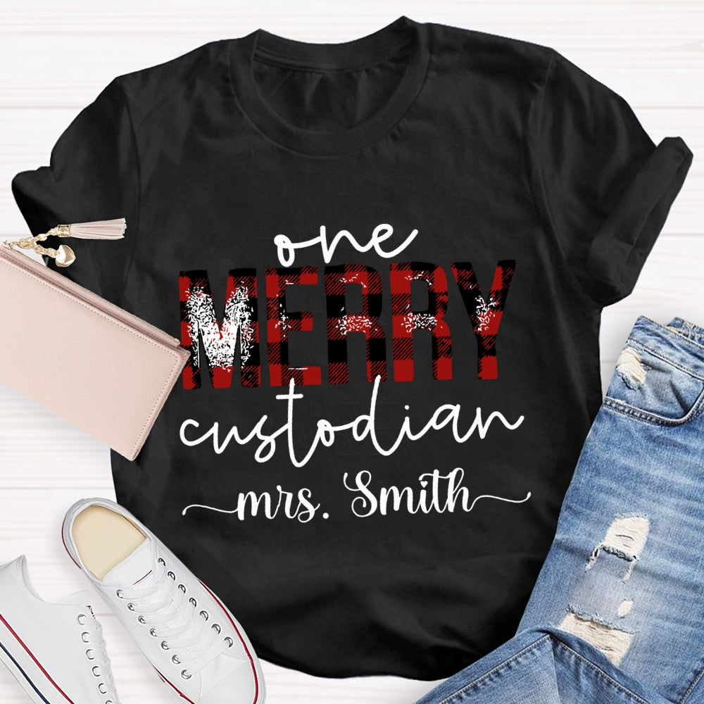 Personalized Name One Merry Custodian Christmas T-shirt