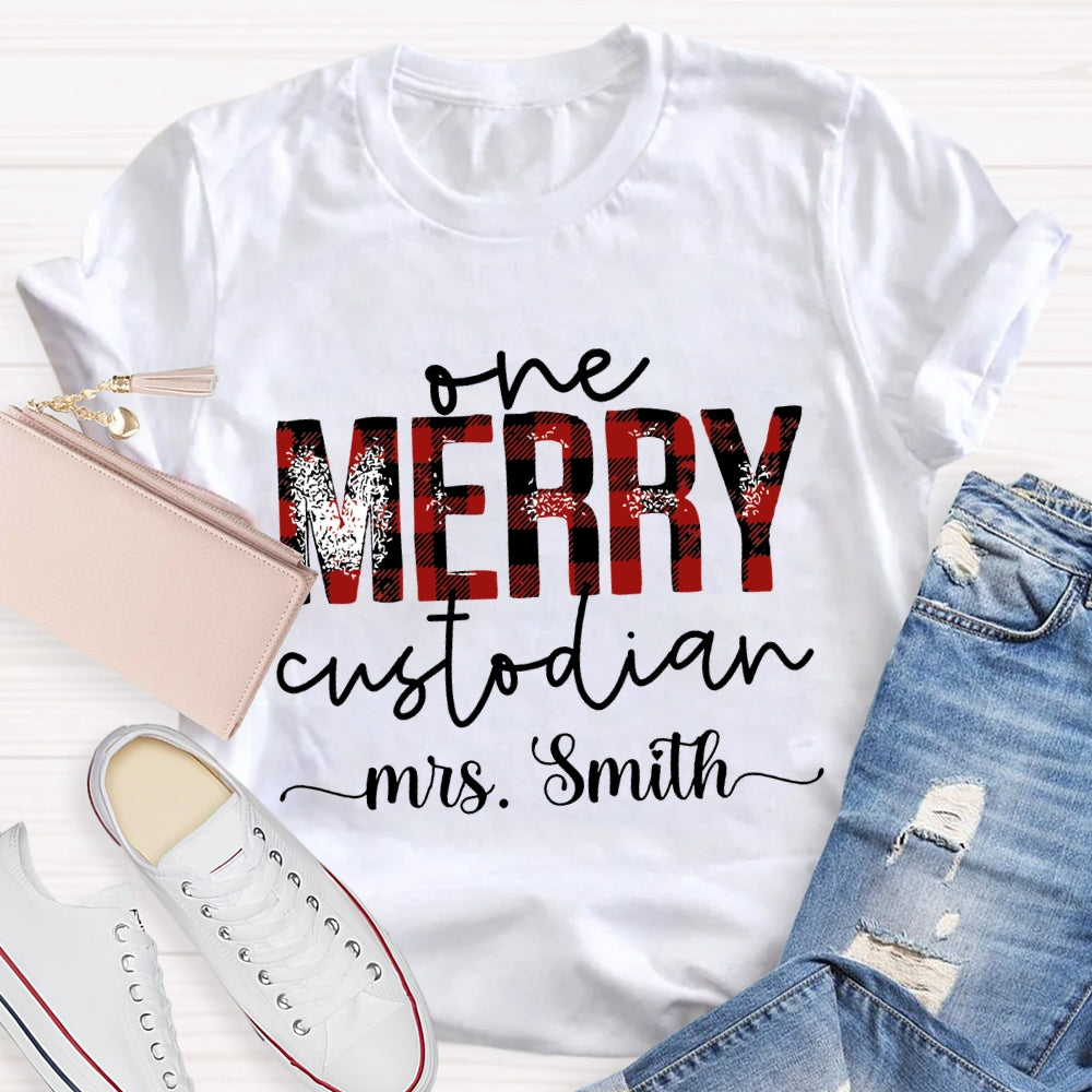 Personalized Name One Merry Custodian Christmas T-shirt