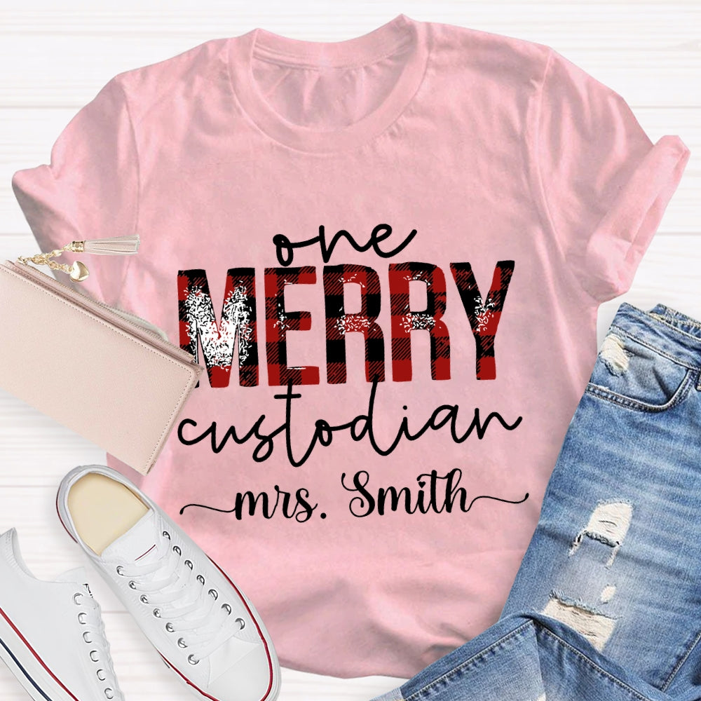 Personalized Name One Merry Custodian Christmas T-shirt