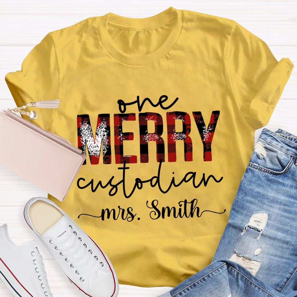 Personalized Name One Merry Custodian Christmas T-shirt
