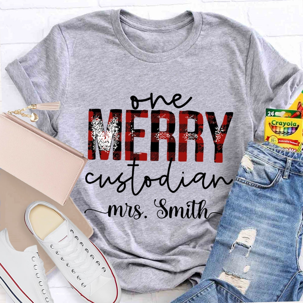 Personalized Name One Merry Custodian Christmas T-shirt