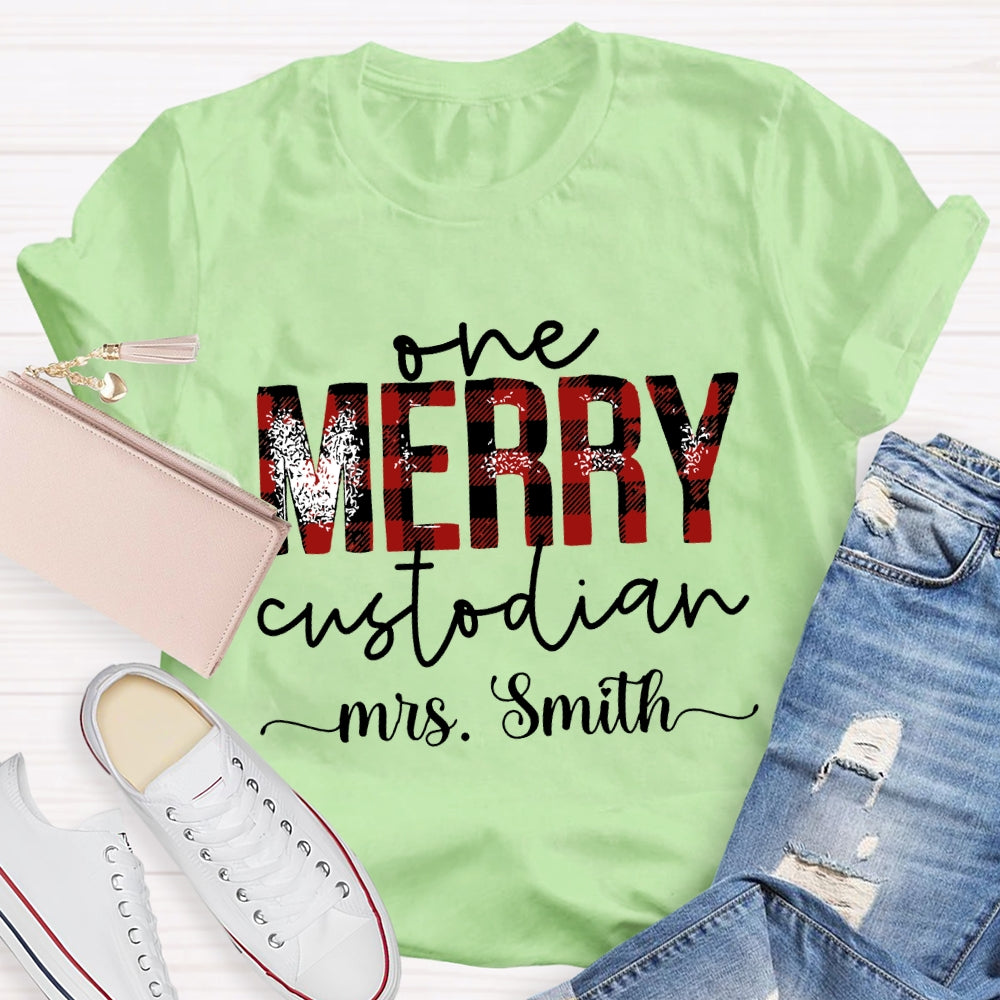 Personalized Name One Merry Custodian Christmas T-shirt