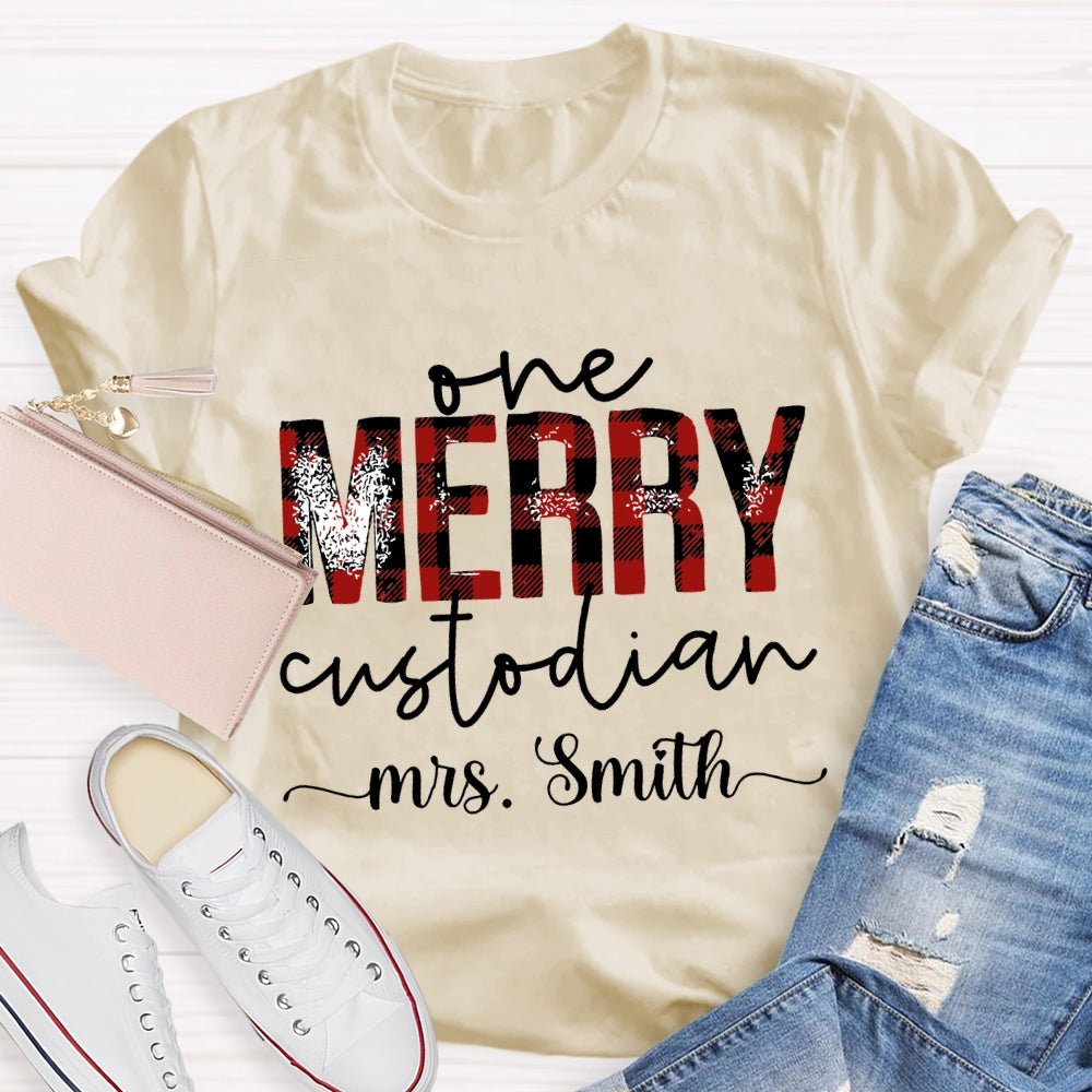 Personalized Name One Merry Custodian Christmas T-shirt