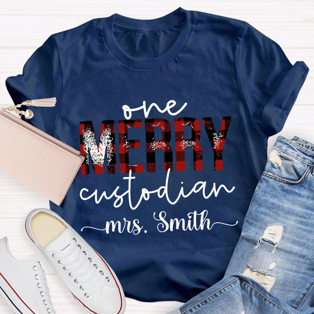Personalized Name One Merry Custodian Christmas T-shirt