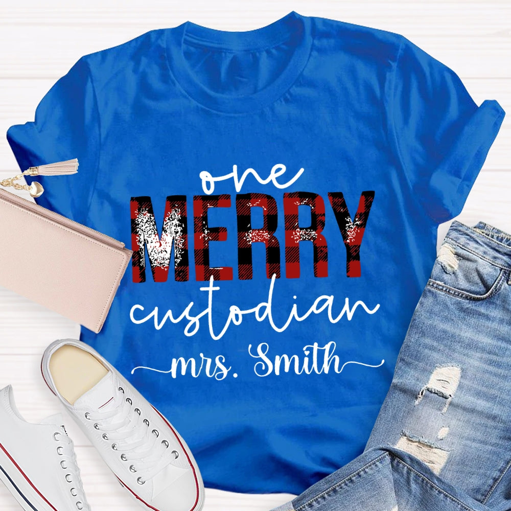 Personalized Name One Merry Custodian Christmas T-shirt