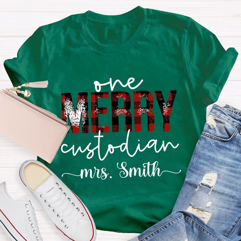 Personalized Name One Merry Custodian Christmas T-shirt