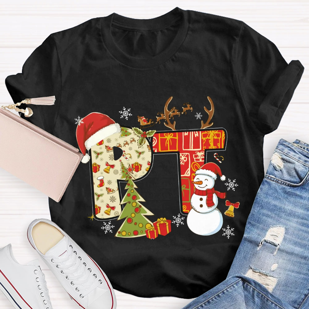 Physical Therapy Christmas Snowman And Christmas Tree T-shirt