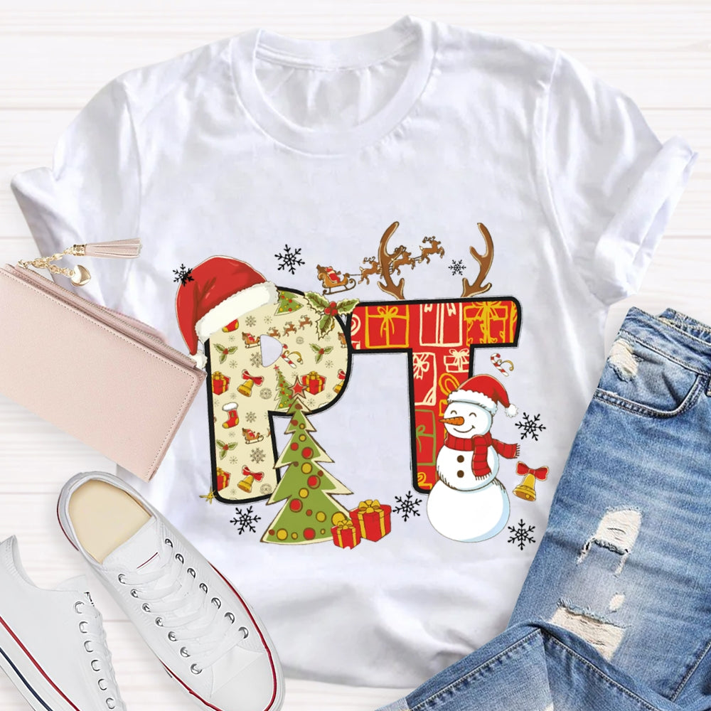 Physical Therapy Christmas Snowman And Christmas Tree T-shirt