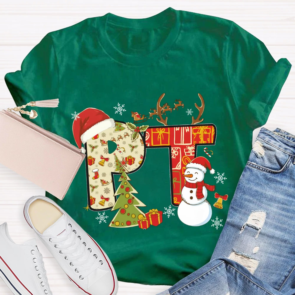 Physical Therapy Christmas Snowman And Christmas Tree T-shirt