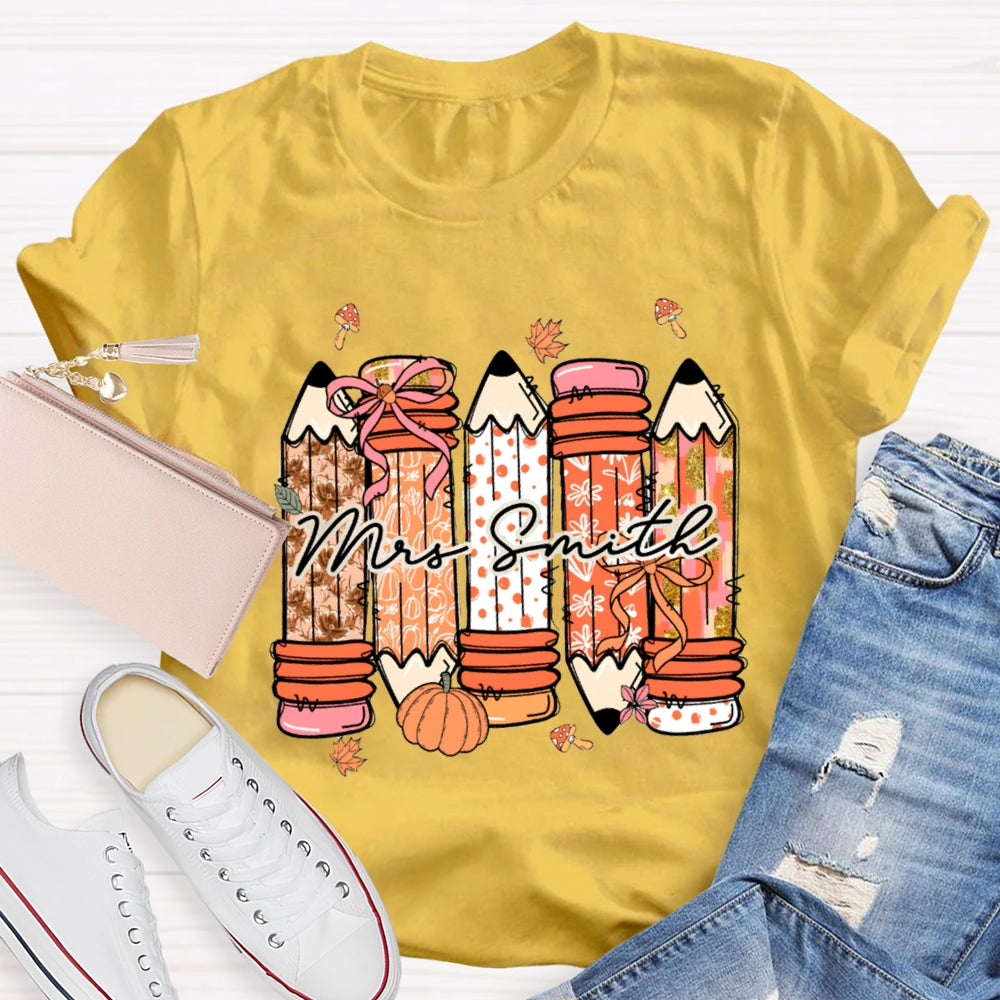 Personalized Name Fall Vibes Pumpkin Maple Leafs T-Shirt