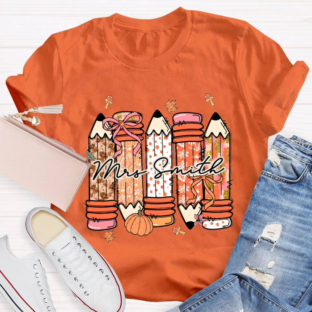 Personalized Name Fall Vibes Pumpkin Maple Leafs T-Shirt