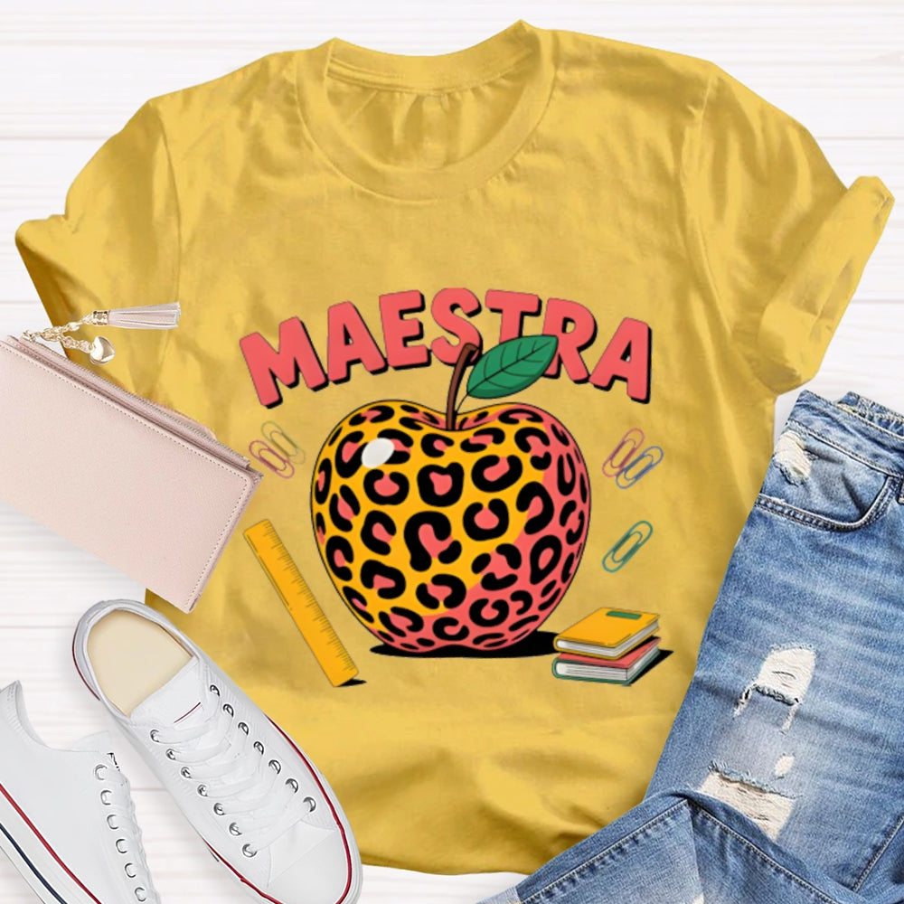 Maestra Leopard Apple Bilingual Teacher T-shirt