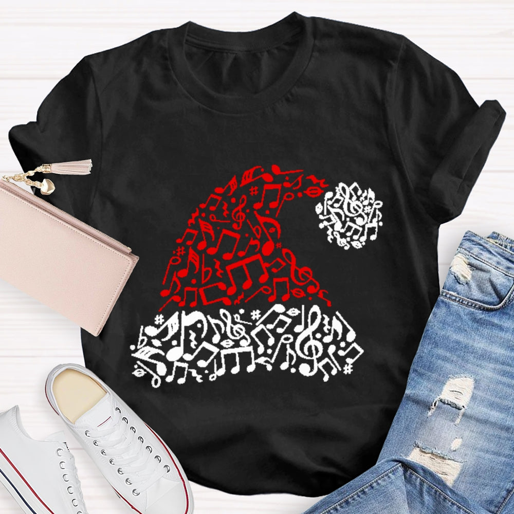 A Christmas Hat With Musical Notes Music Teacher Christmas T-shirt