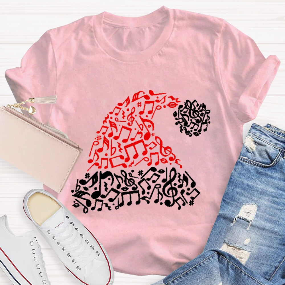 A Christmas Hat With Musical Notes Music Teacher Christmas T-shirt