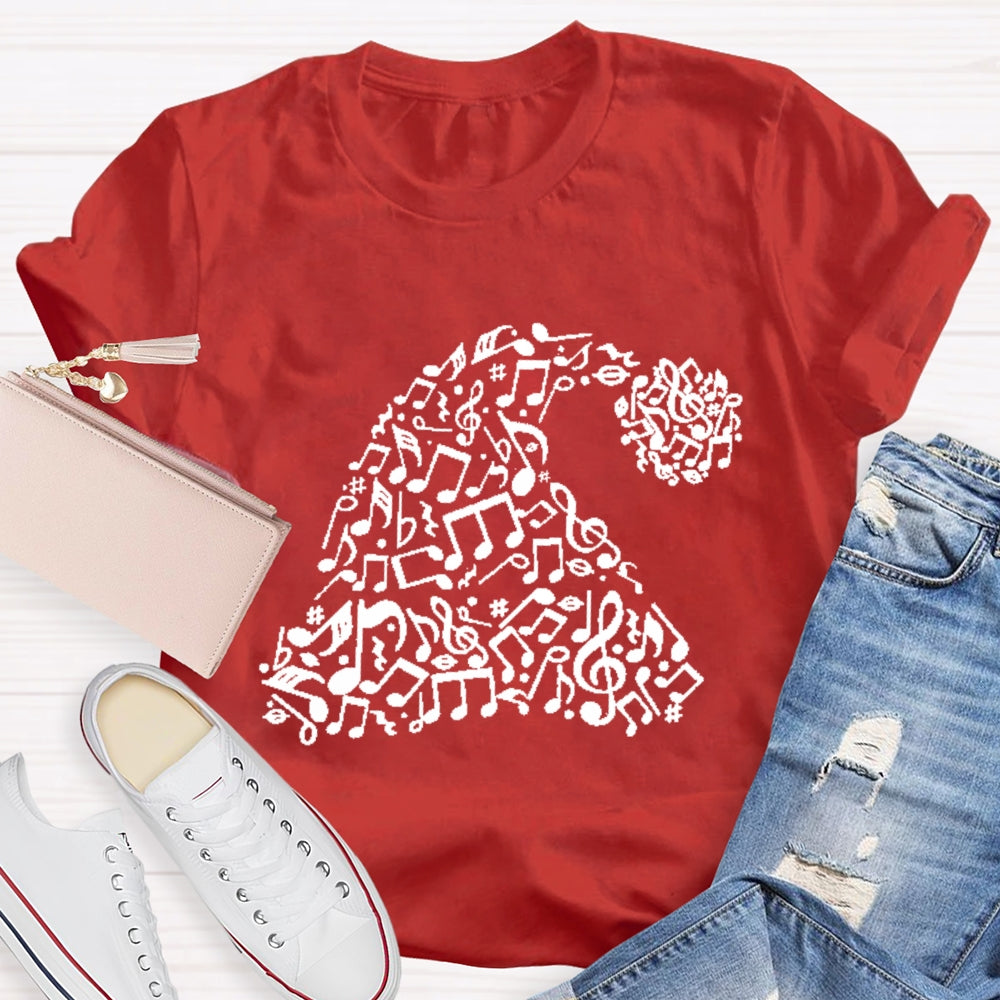 A Christmas Hat With Musical Notes Music Teacher Christmas T-shirt