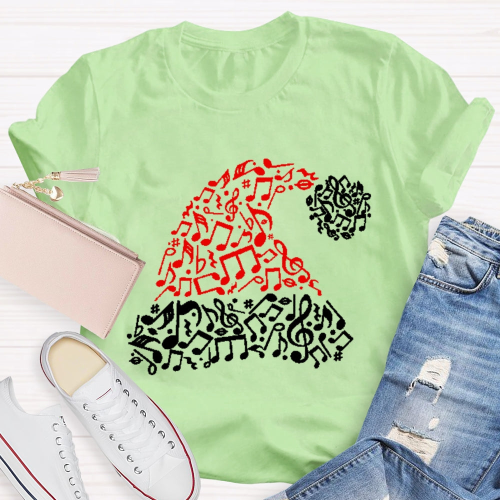 A Christmas Hat With Musical Notes Music Teacher Christmas T-shirt
