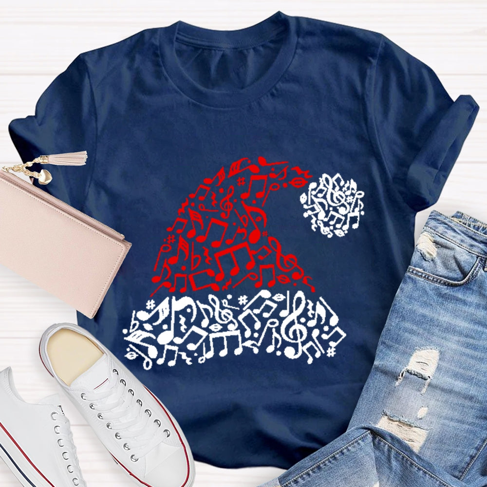 A Christmas Hat With Musical Notes Music Teacher Christmas T-shirt