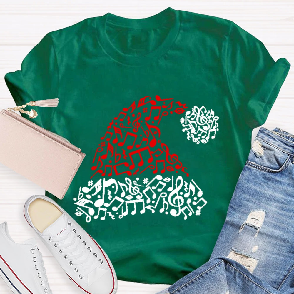 A Christmas Hat With Musical Notes Music Teacher Christmas T-shirt