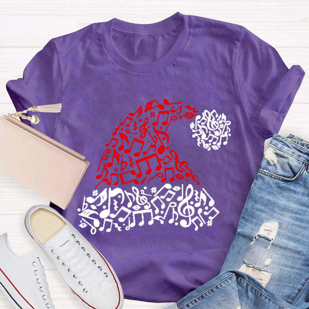 A Christmas Hat With Musical Notes Music Teacher Christmas T-shirt