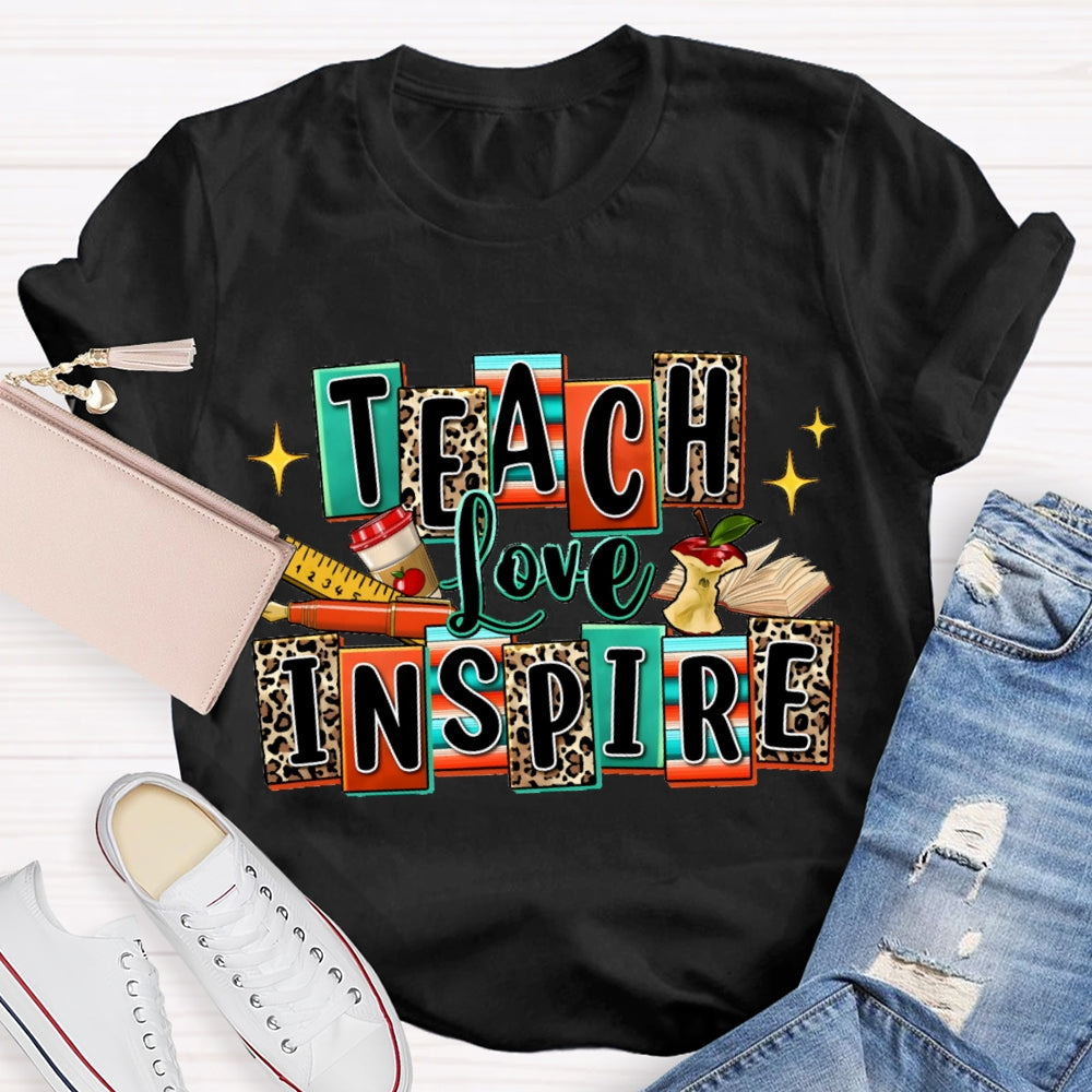 Teach Love Inspire Colorful And Leopard Checkered T-shirt