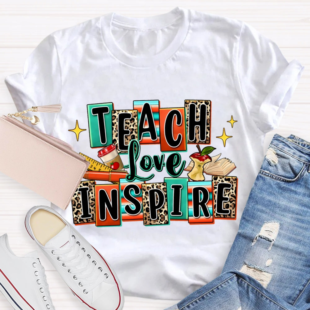 Teach Love Inspire Colorful And Leopard Checkered T-shirt