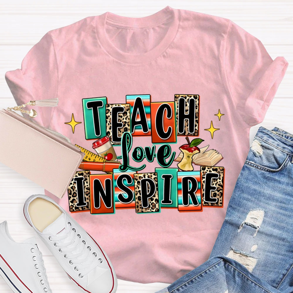 Teach Love Inspire Colorful And Leopard Checkered T-shirt