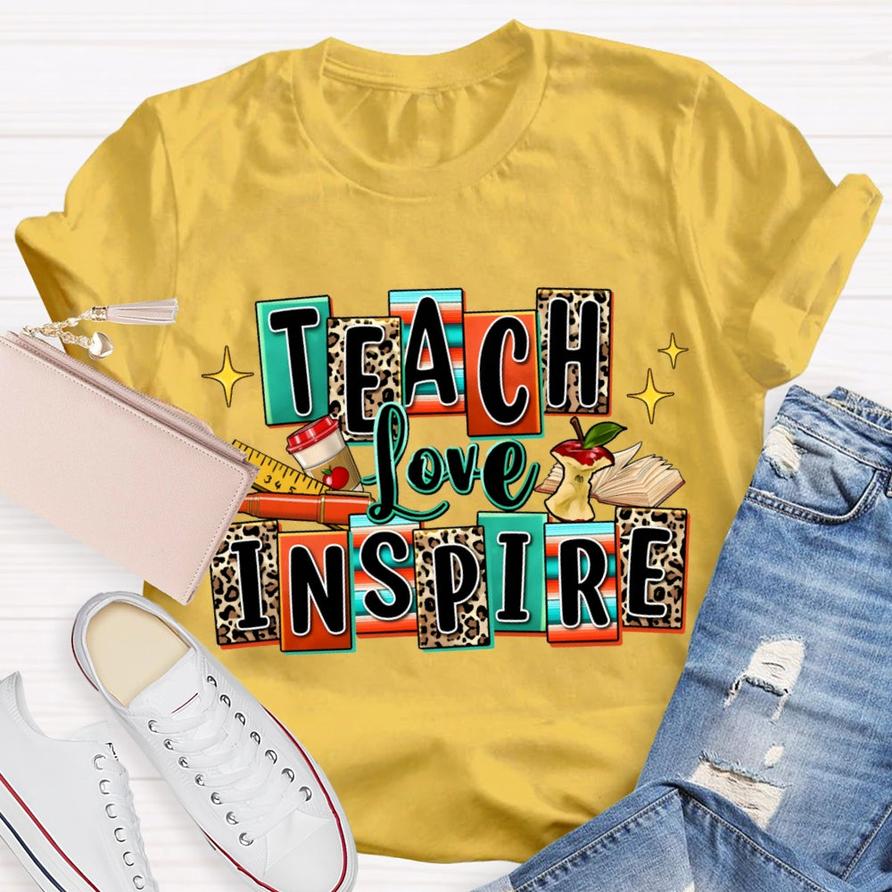 Teach Love Inspire Colorful And Leopard Checkered T-shirt
