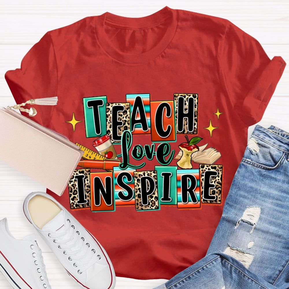 Teach Love Inspire Colorful And Leopard Checkered T-shirt