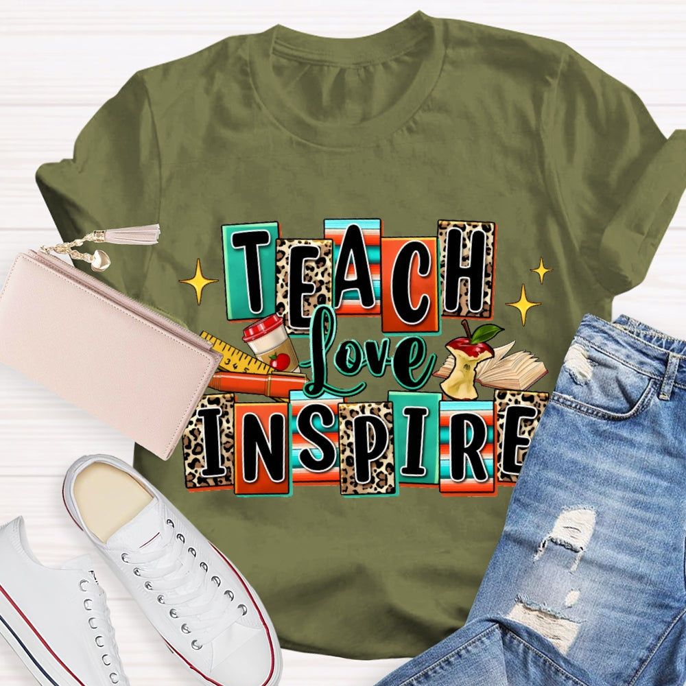 Teach Love Inspire Colorful And Leopard Checkered T-shirt