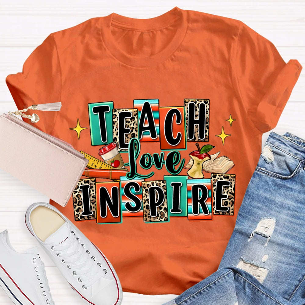 Teach Love Inspire Colorful And Leopard Checkered T-shirt