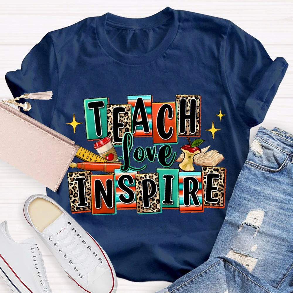 Teach Love Inspire Colorful And Leopard Checkered T-shirt